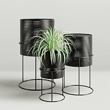 Set de 3 maceteros metálicos con pedestal